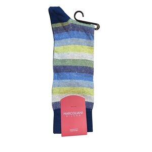 NWT Marcoliani Tonal Stripe Linen & Cotton Blend Socks Men’s Blue Green